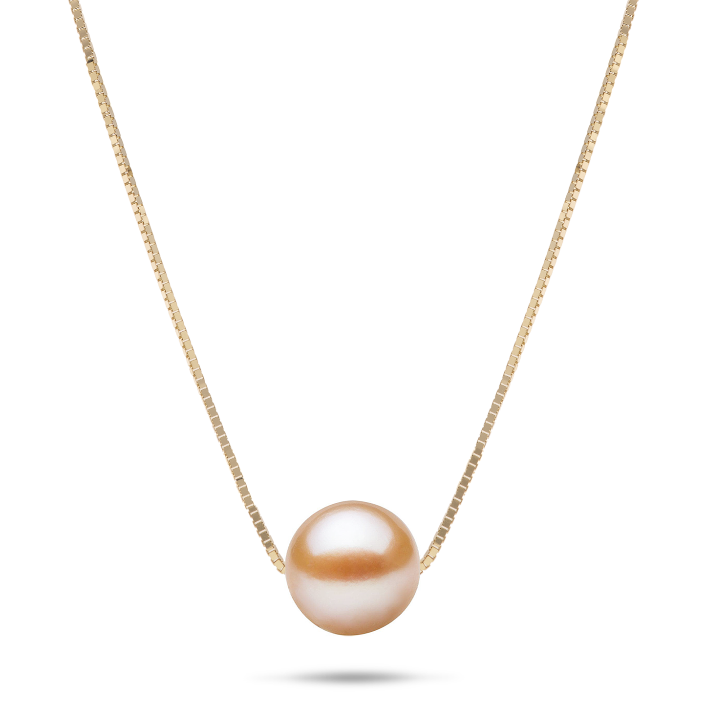 16-18" Adjustable Freshwater Peach Pearl Necklace in Gold - 9-10mm