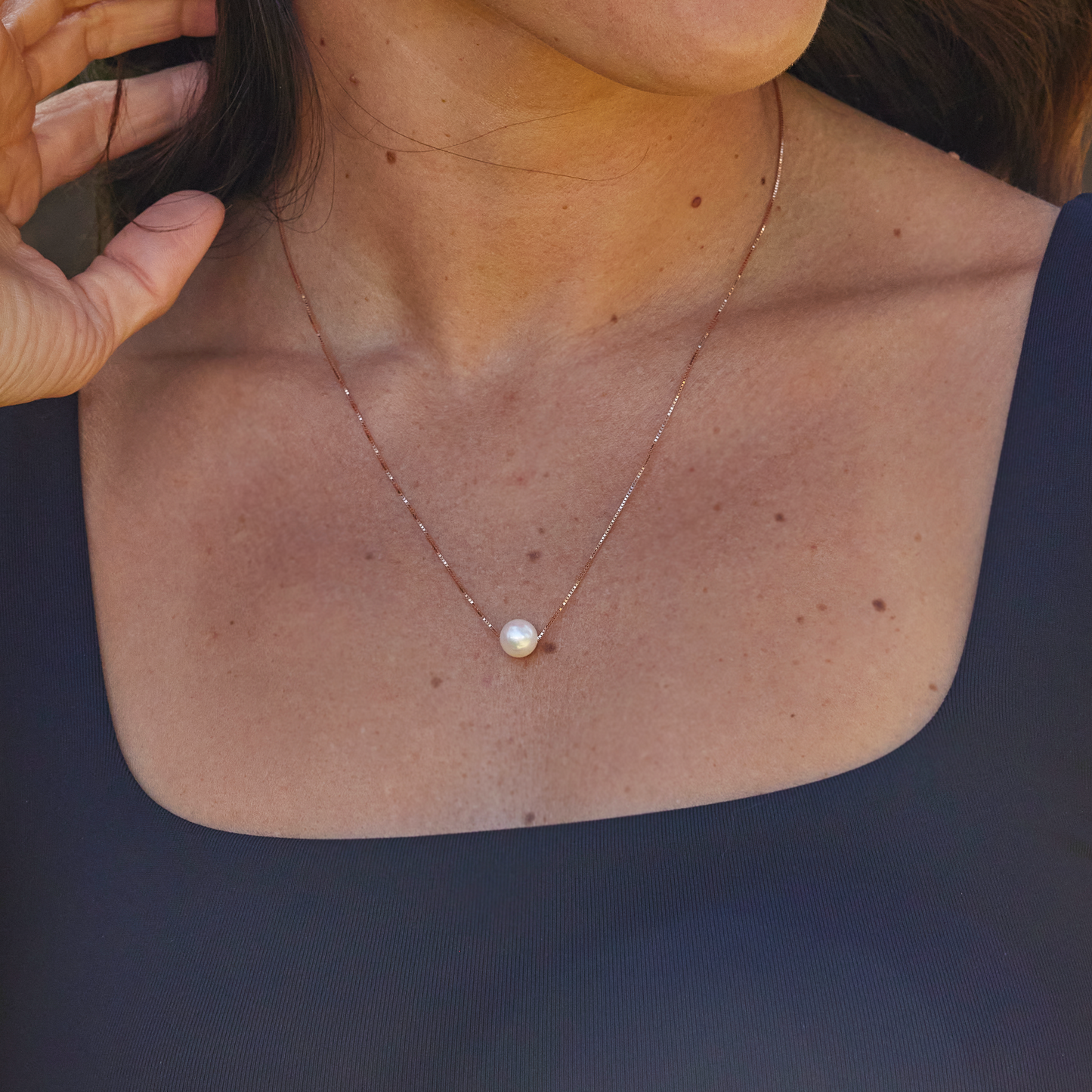 16-18" Adjustable Akoya Pearl Necklace in Rose Gold - 8mm