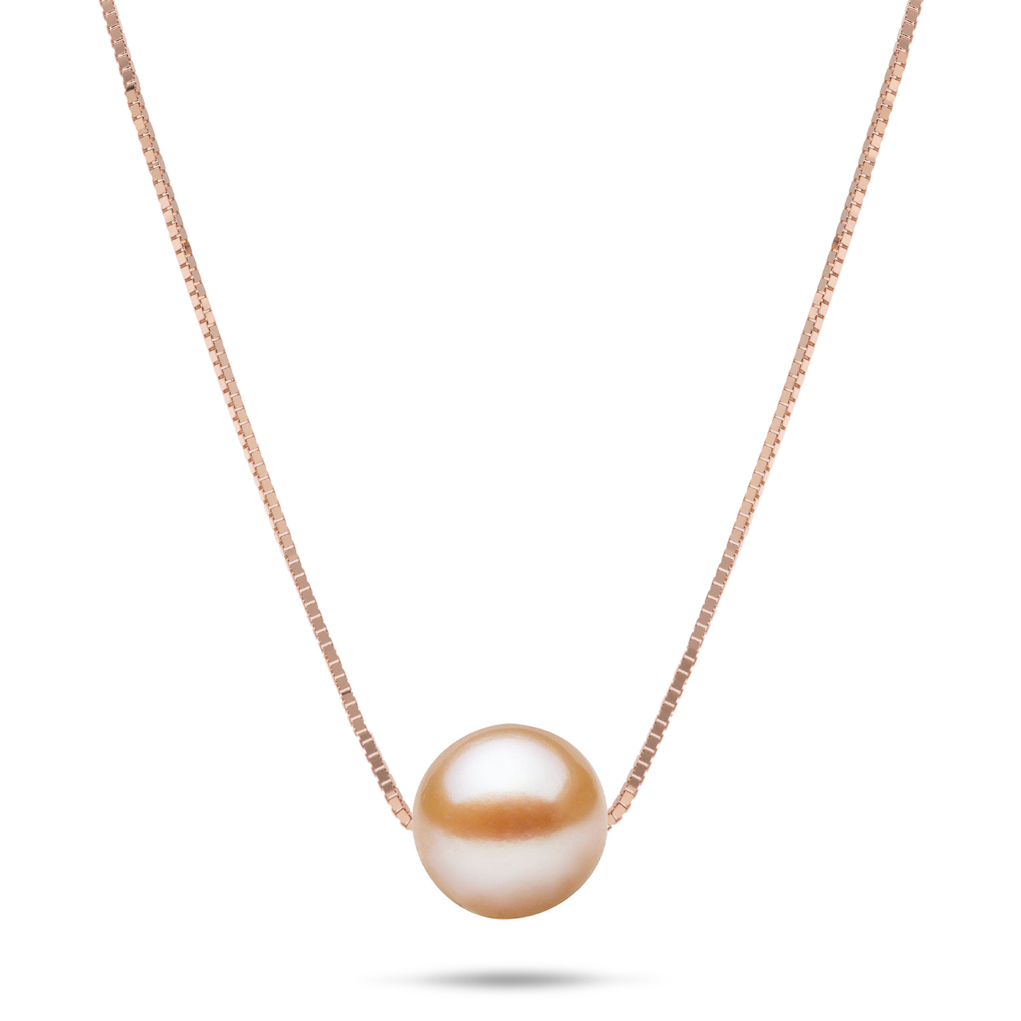 16-18" Adjustable Freshwater Peach Pearl Necklace in Rose Gold - 9-10mm
