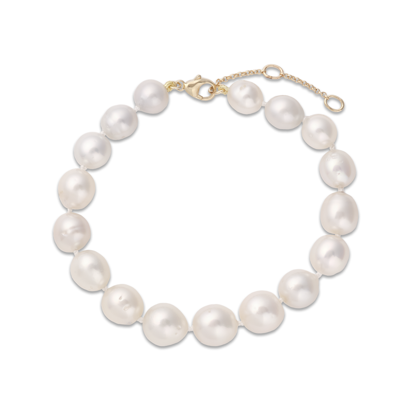 8-9.5" Adjustable South Sea Silver and White Pearl Bracelet in Gold - 9-13mm