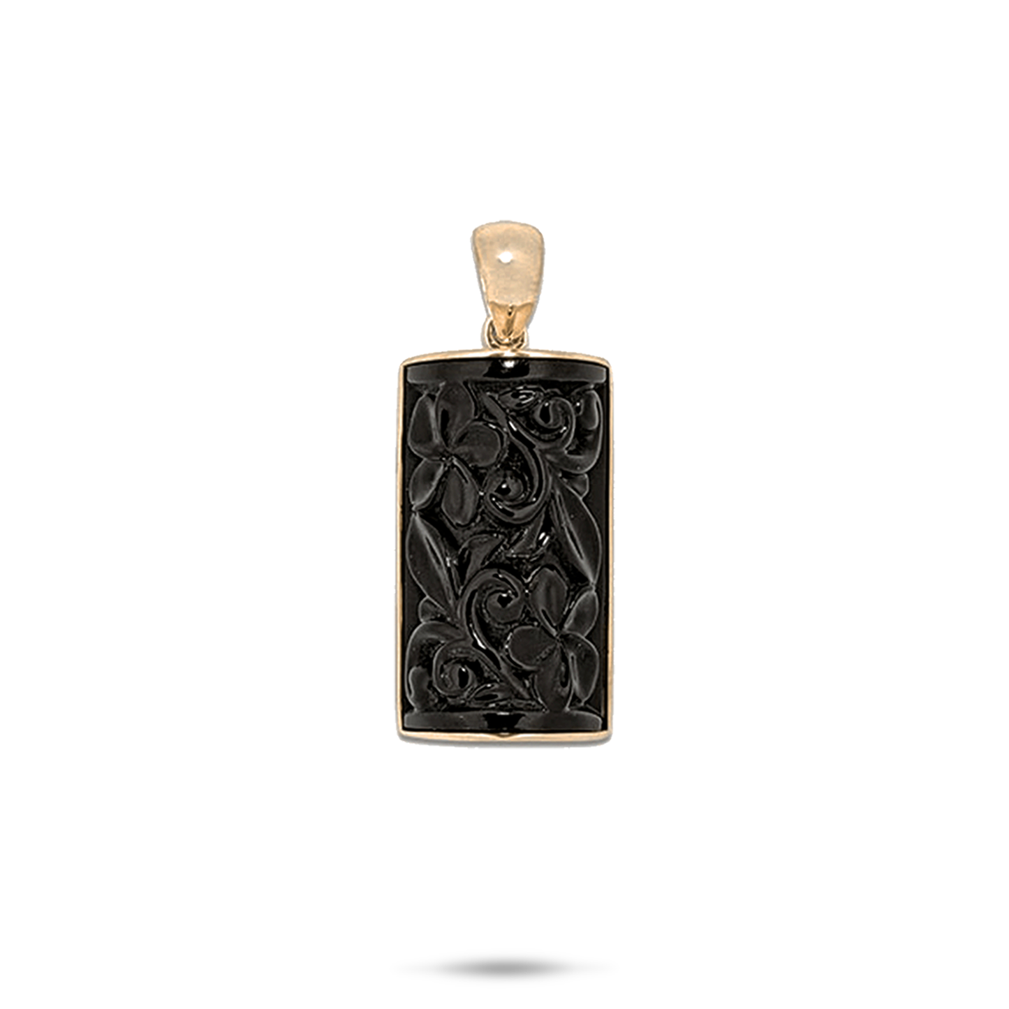 Hawaiian Heirloom Plumeria Black Coral Pendant in Gold - 21mm