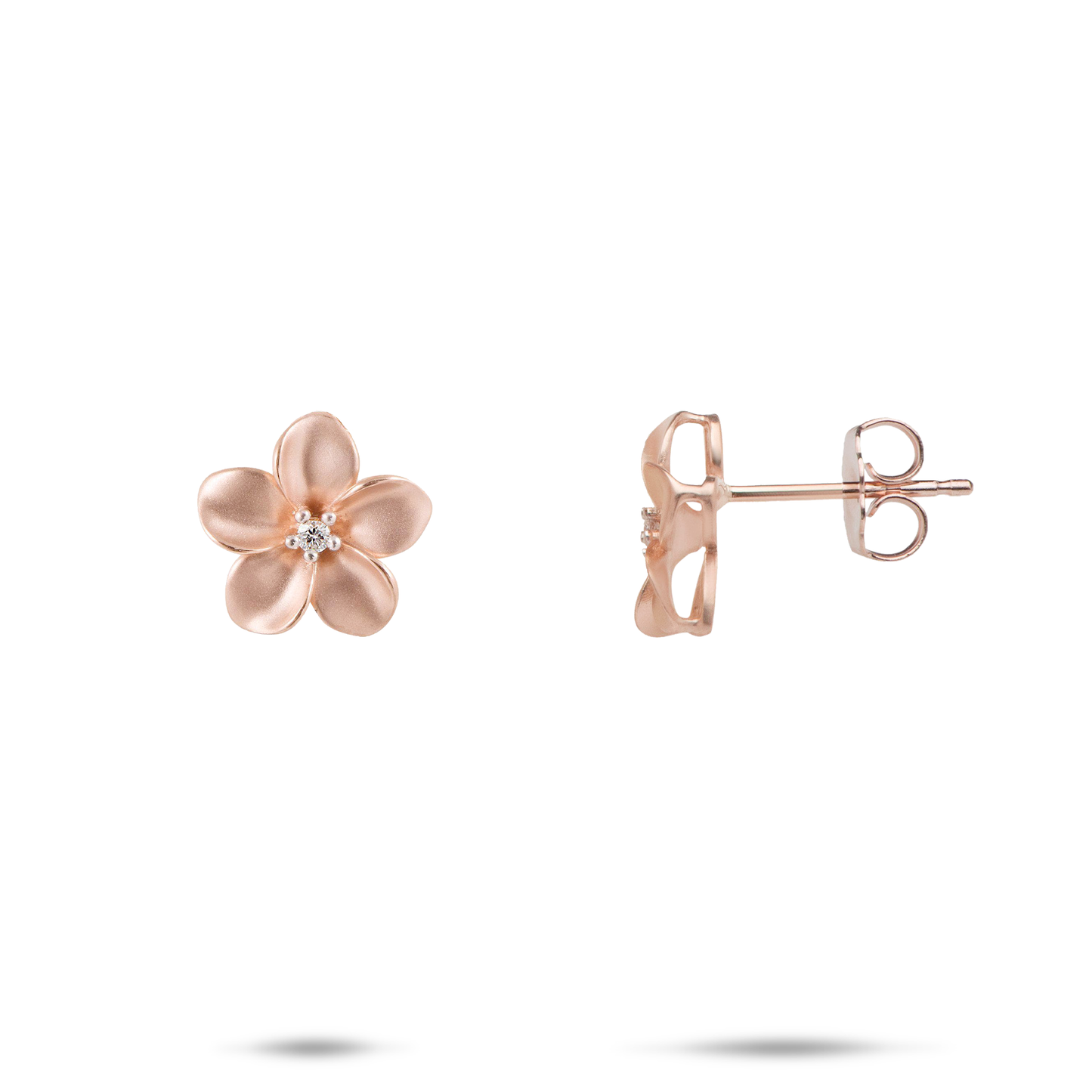 Plumeria Earrings in Rose Gold with Diamonds - 11mm