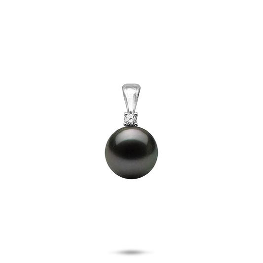 Tahitian Black Pearl Pendant in White Gold with Diamond - 10-11mm