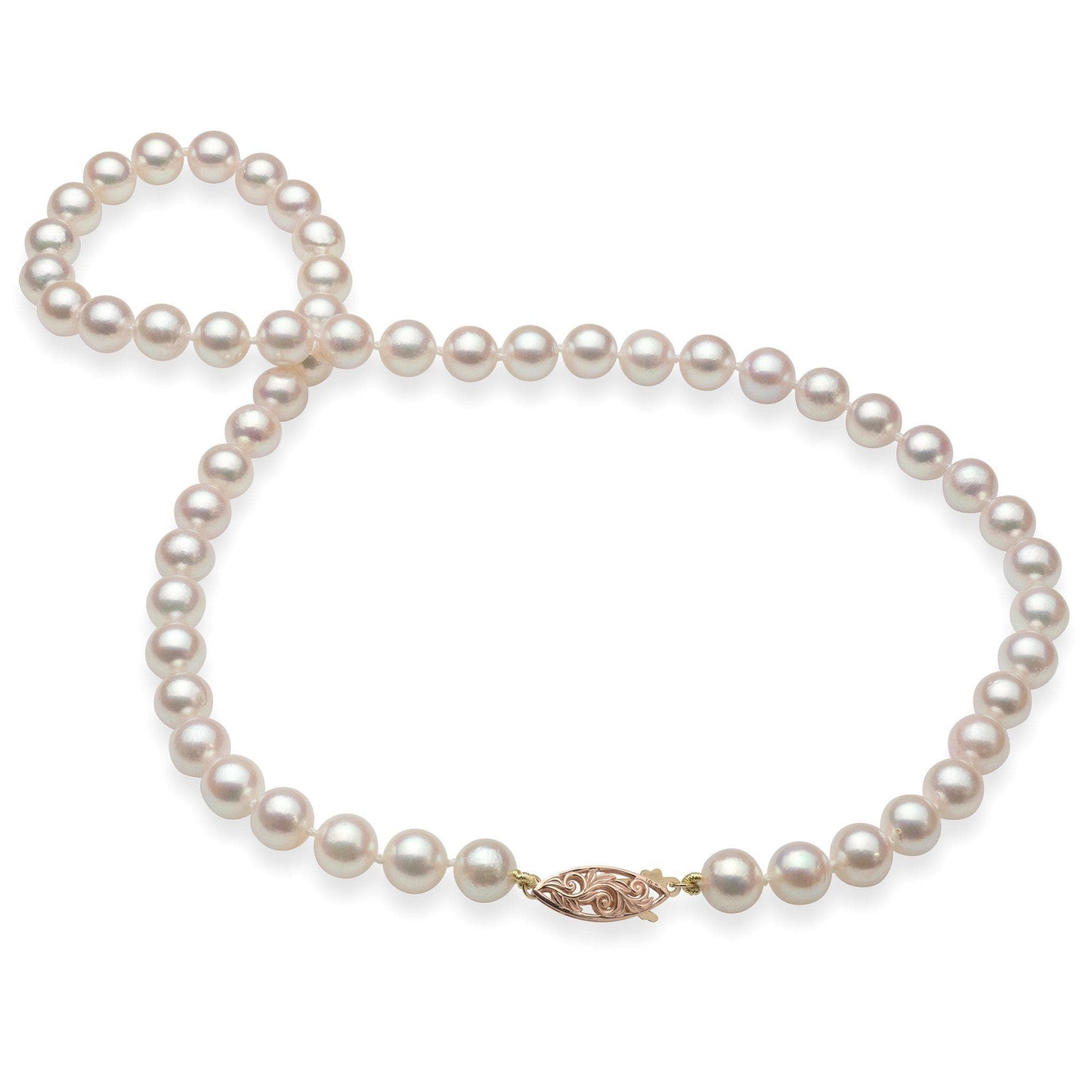 18-19" Akoya White Pearl Strand with Two Tone Gold Clasp - 7-8mm