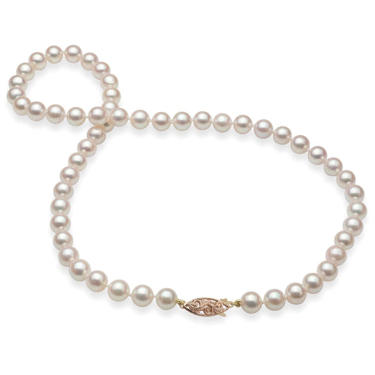 18-19" Akoya White Pearl Strand with Two Tone Gold Clasp - 7-8mm