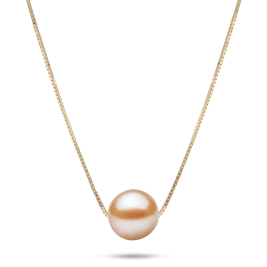 16-18" Adjustable Freshwater Peach Pearl Necklace in Gold - 9-10mm