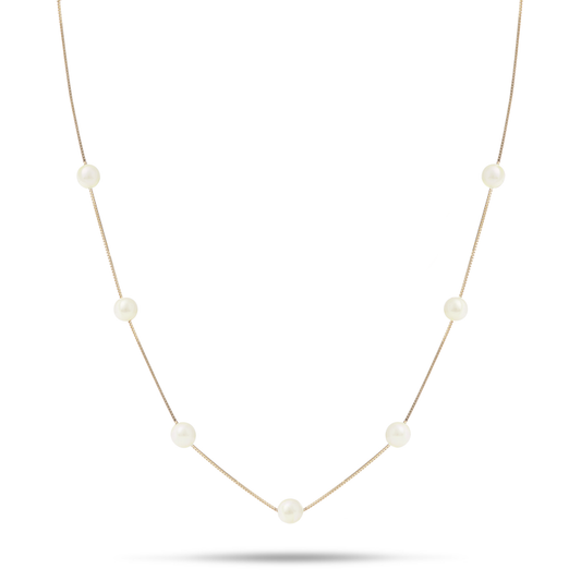 18" Freshwater White Pearl Necklace in Gold - 5-6mm