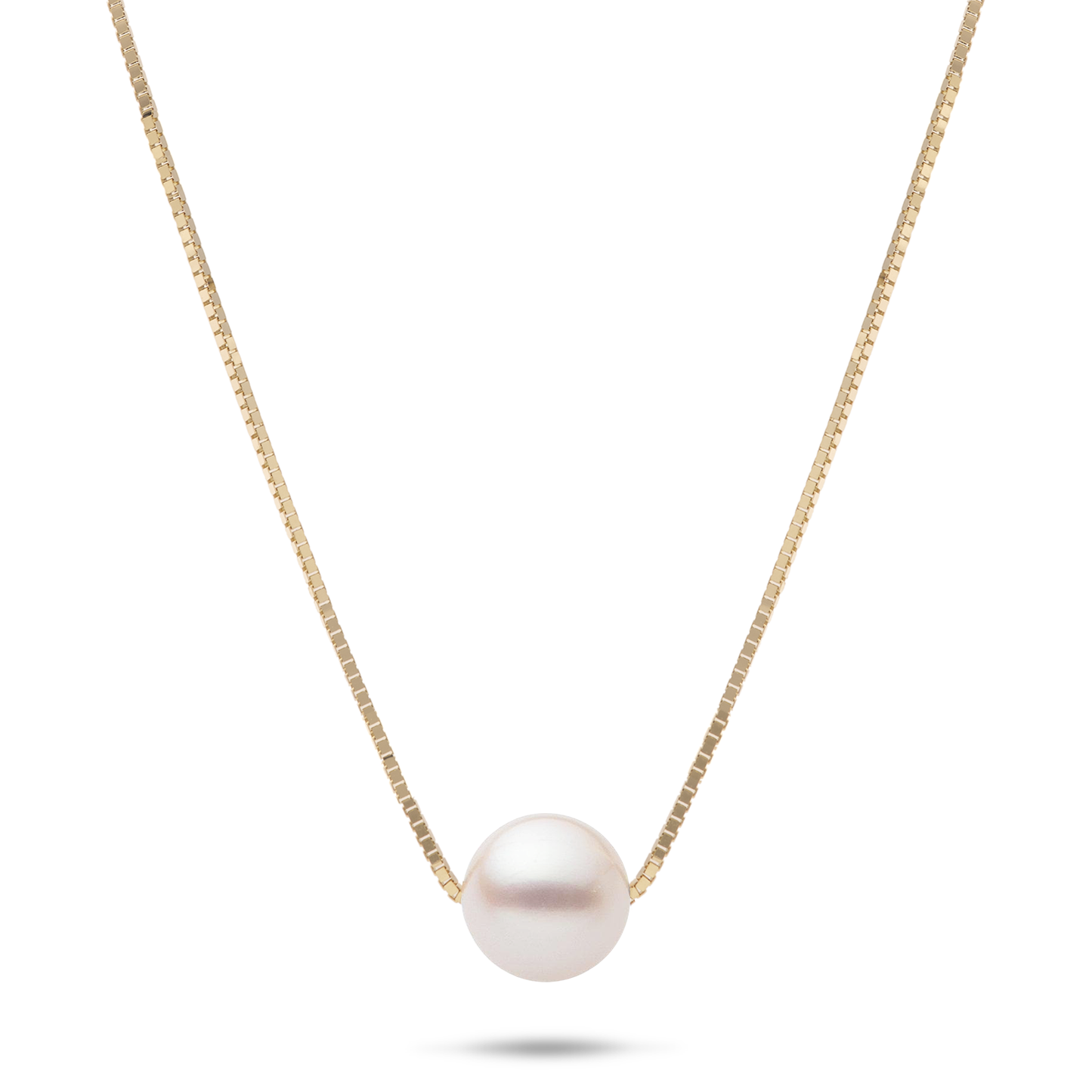 16-18" Adjustable Akoya White Pearl Necklace in Gold - 8mm