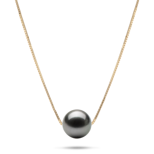 16-18" Adjustable Tahitian Black Pearl Necklace in Gold - 9-10mm