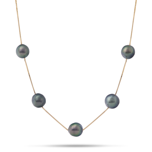 18" Tahitian Black Pearl Necklace in Gold - 9-10mm