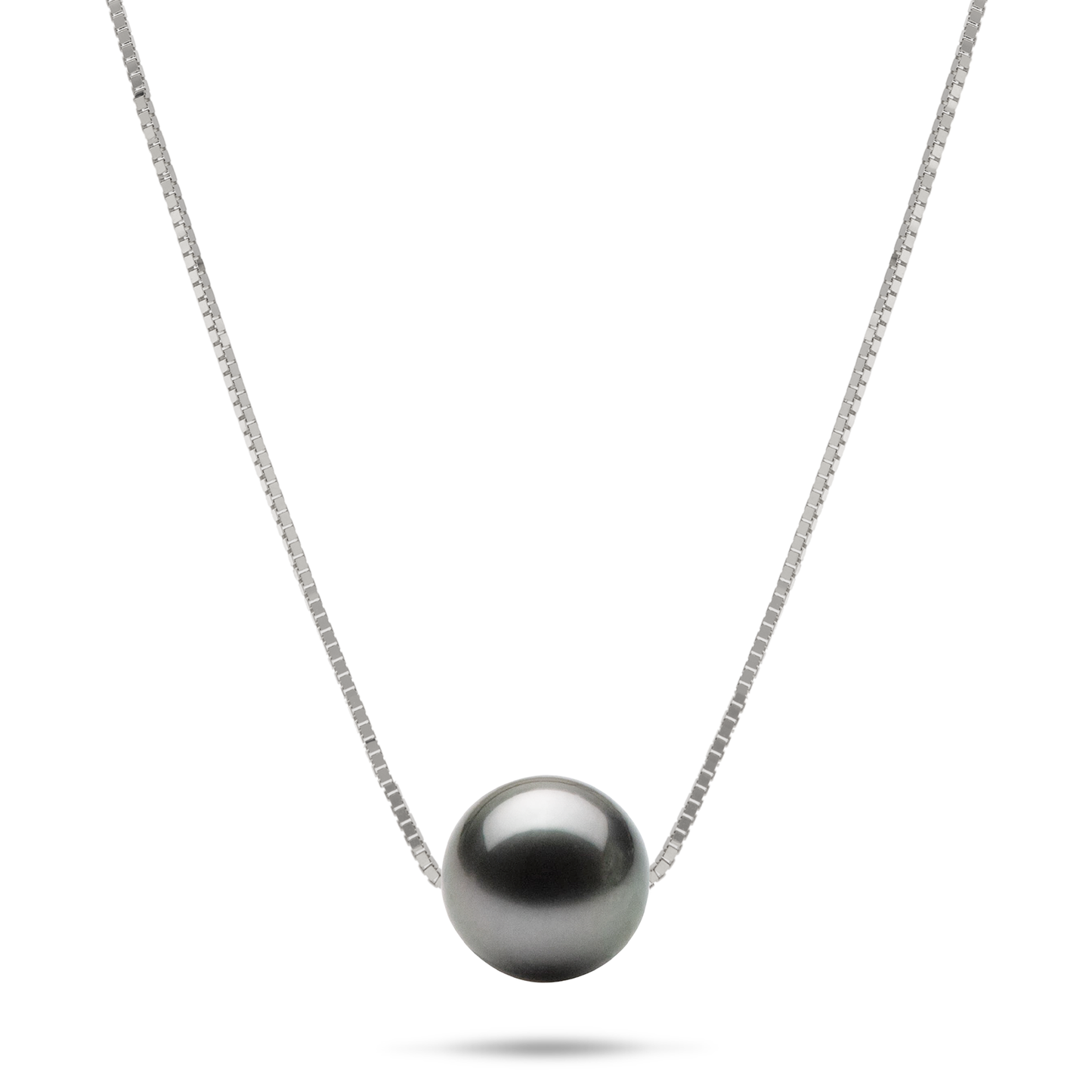 16-18" Adjustable Tahitian Black Pearl Necklace in White Gold - 9-10mm