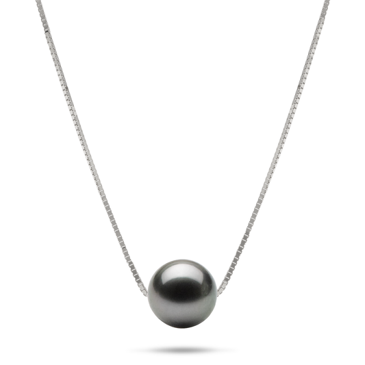 16-18" Adjustable Tahitian Black Pearl Necklace in White Gold - 9-10mm