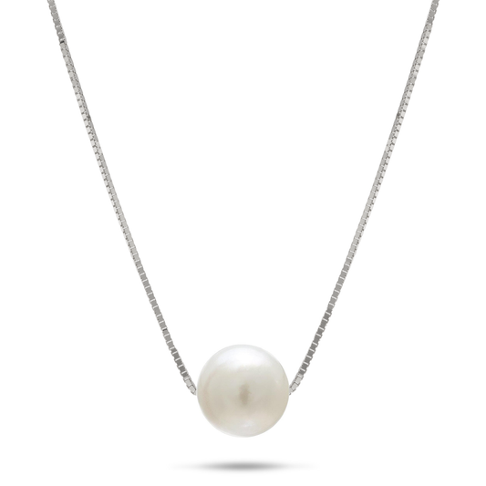 16-18" Adjustable South Sea White Pearl Necklace in White Gold - 9-10mm