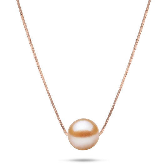 16-18" Adjustable Freshwater Peach Pearl Necklace in Rose Gold - 9-10mm