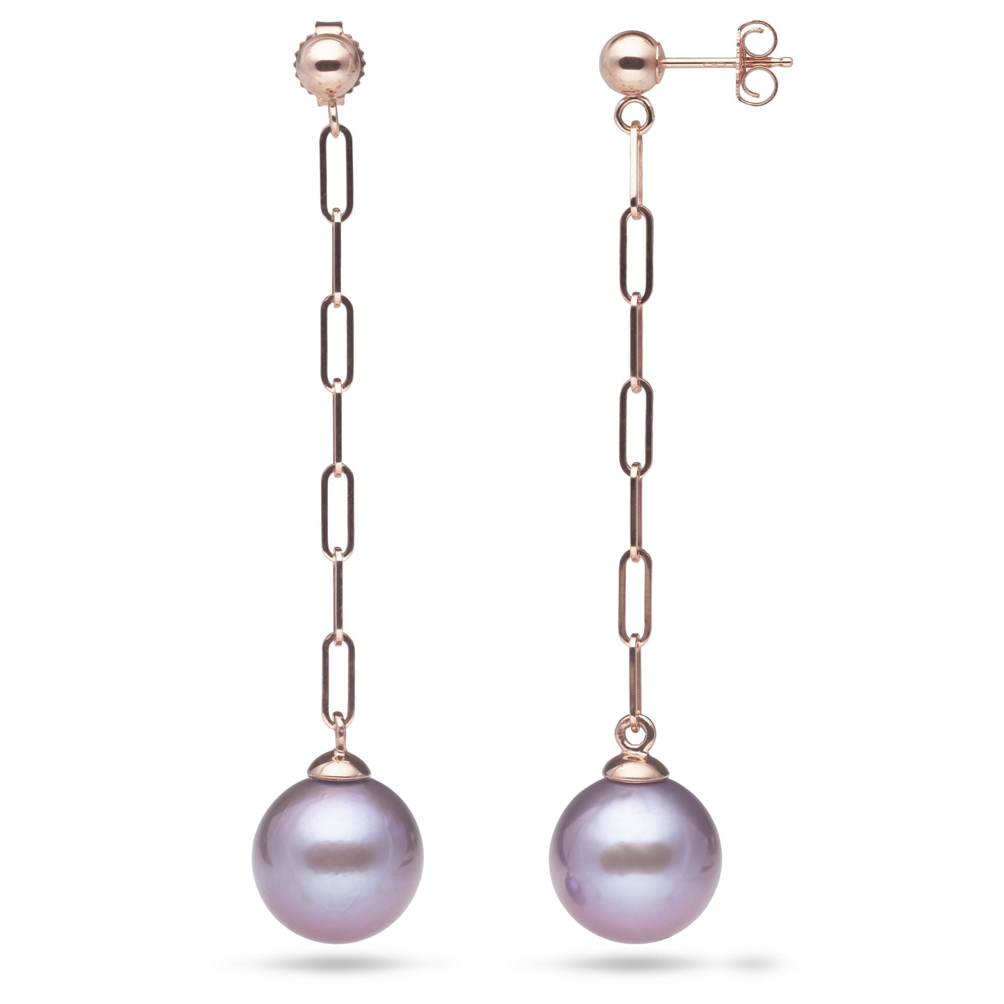 Ultraviolet Freshwater Pearl Paperclip Chain Earrings in Rose Gold - 10-11mm