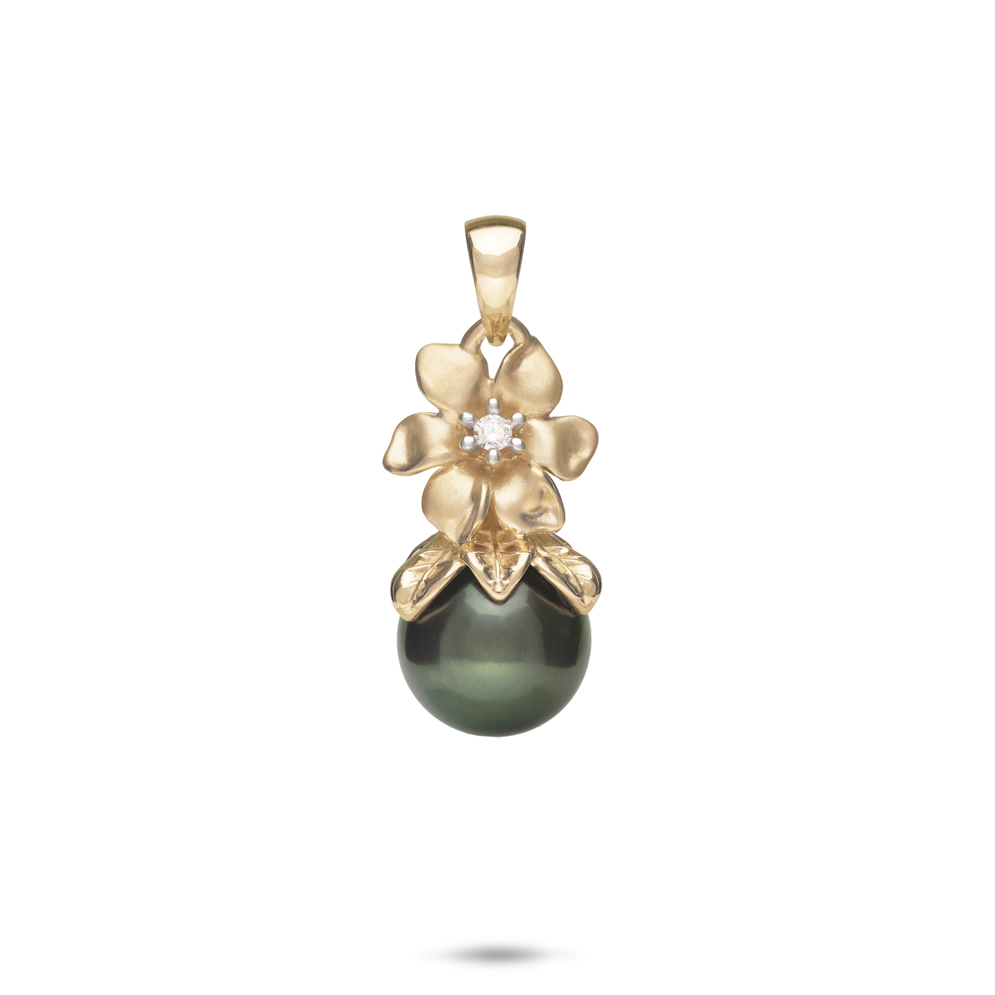 Nāʻū Tahitian Black Pearl Pendant in Gold with Diamond - 10-11mm