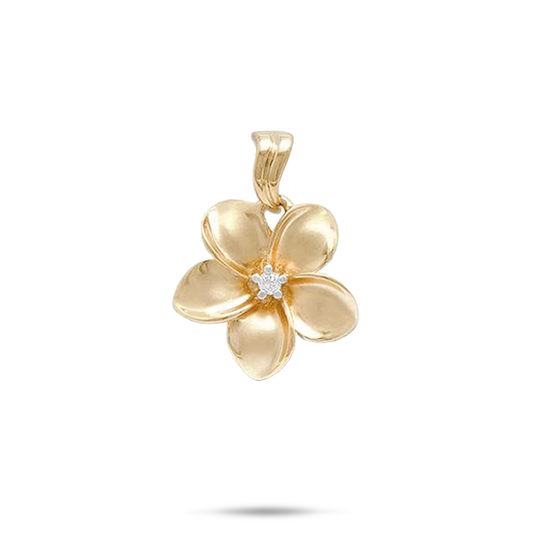Plumeria Pendant in Gold with Diamond - 18mm