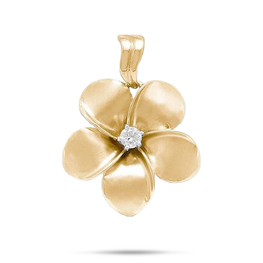 Plumeria Pendant in Gold with Diamond - 28mm