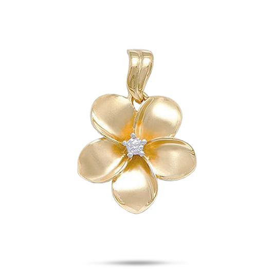 Plumeria Pendant in Gold with Diamond - 23mm