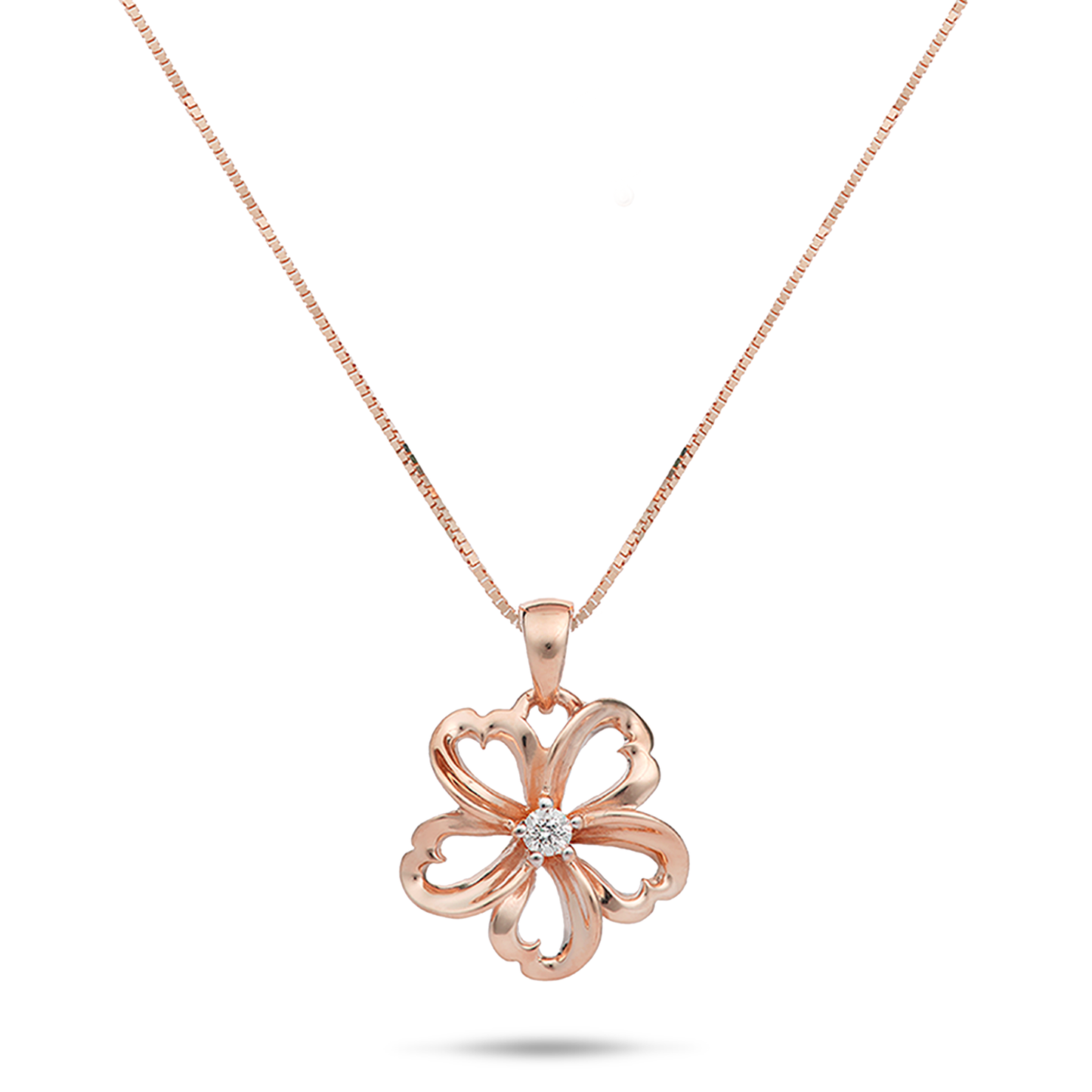 18" Plumeria Pendant / Necklace in Rose Gold with Diamond - 14mm