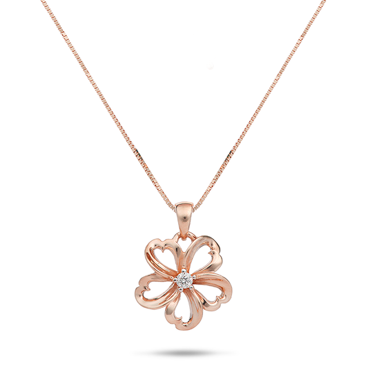 18" Plumeria Pendant / Necklace in Rose Gold with Diamond - 14mm