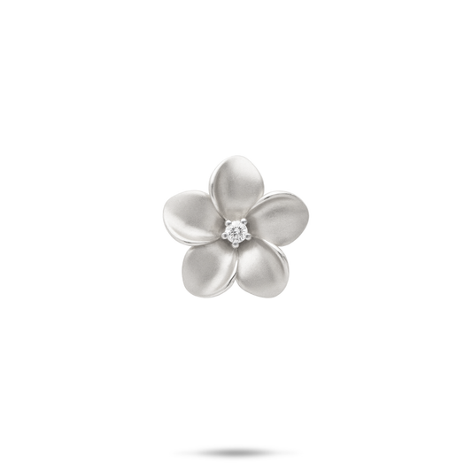 Plumeria Pendant in White Gold with Diamond - 16mm