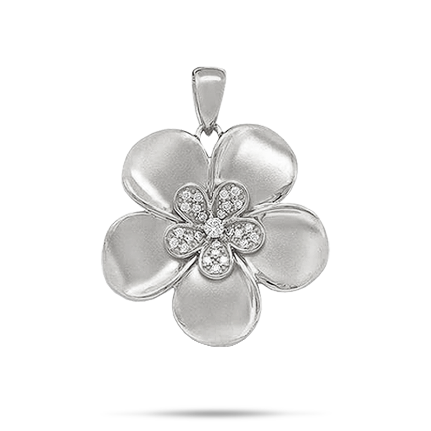 Plumeria Pendant in White Gold with Diamonds - 28mm