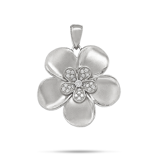 Plumeria Pendant in White Gold with Diamonds - 28mm