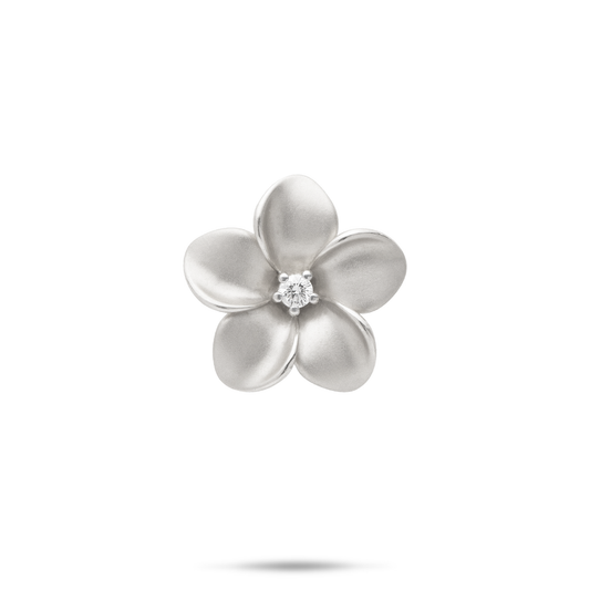 Plumeria Pendant in White Gold with Diamond - 20mm