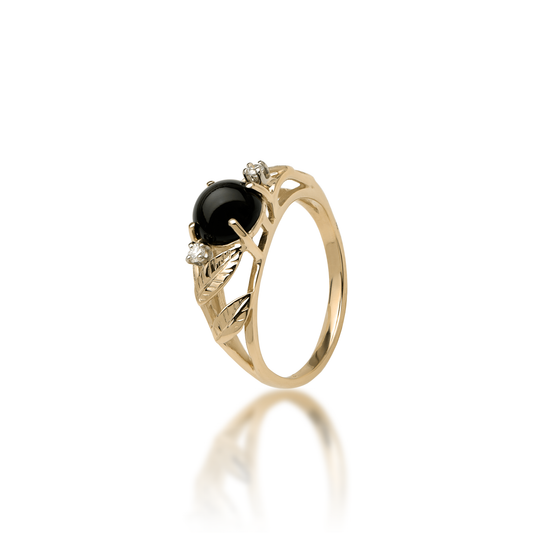 Maile Black Coral Ring in Gold with Diamonds - 7mm