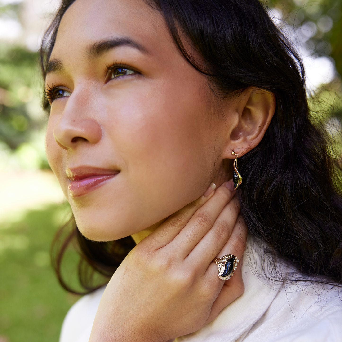 Paradise Black Coral Earrings in Gold