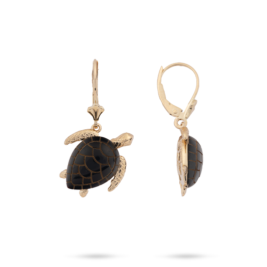 Honu Black Coral Earrings in Gold - 17mm