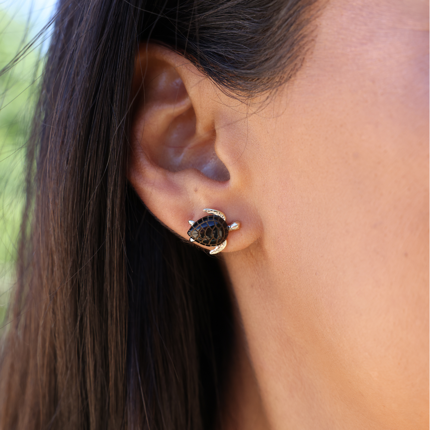 Honu Black Coral Earrings in Gold - 13mm