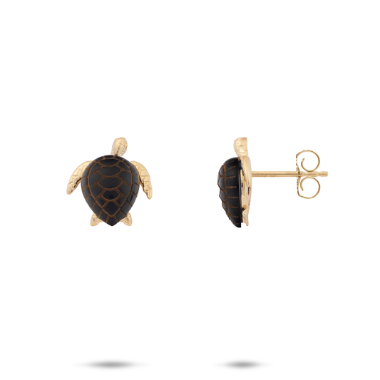 Honu Black Coral Earrings in Gold - 13mm