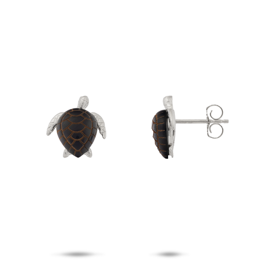 Honu Black Coral Earrings in White Gold - 12mm