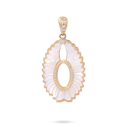 Pueo (Owl) Mother of Pearl Pendant in Gold with Diamonds - 28mm