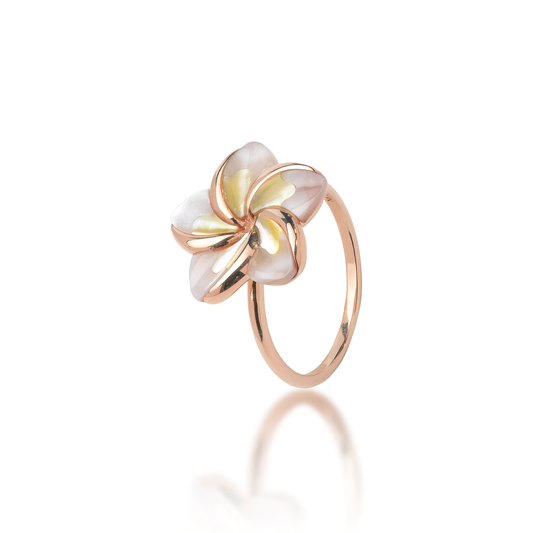 Plumeria Mother of Pearl Ring in Rose Gold - 16mm