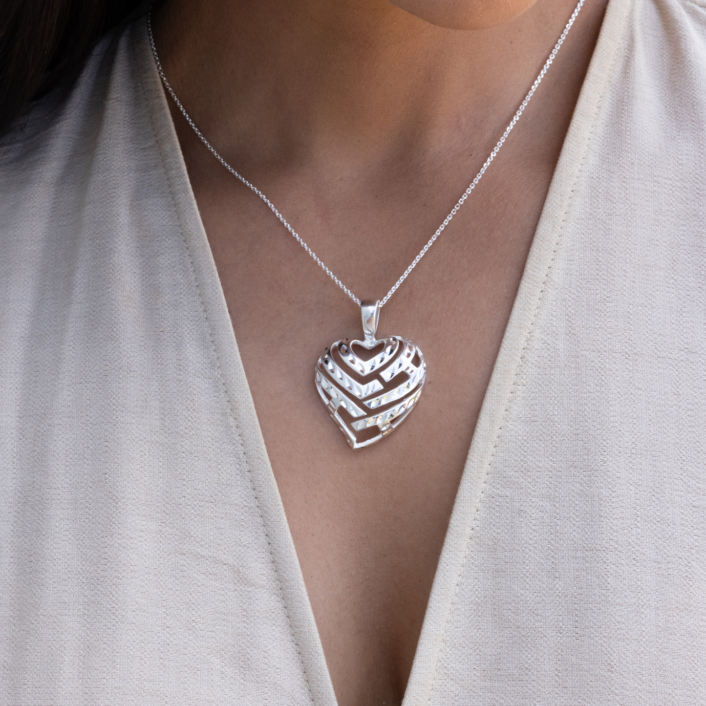 24" Adjustable Aloha Heart Necklace in Sterling Silver - 30mm