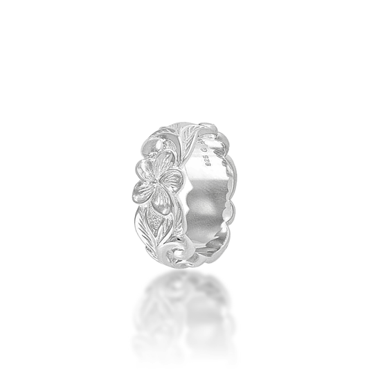 Hawaiian Heirloom Plumeria Ring in Sterling Silver - 8mm