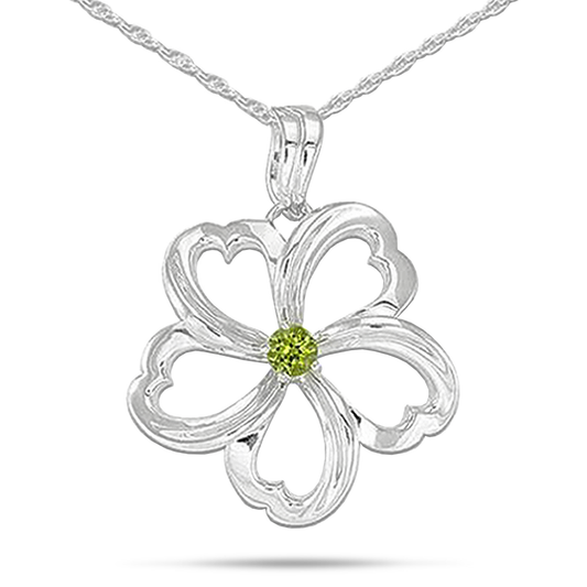 18" Plumeria Peridot Necklace in Sterling Silver - 30mm
