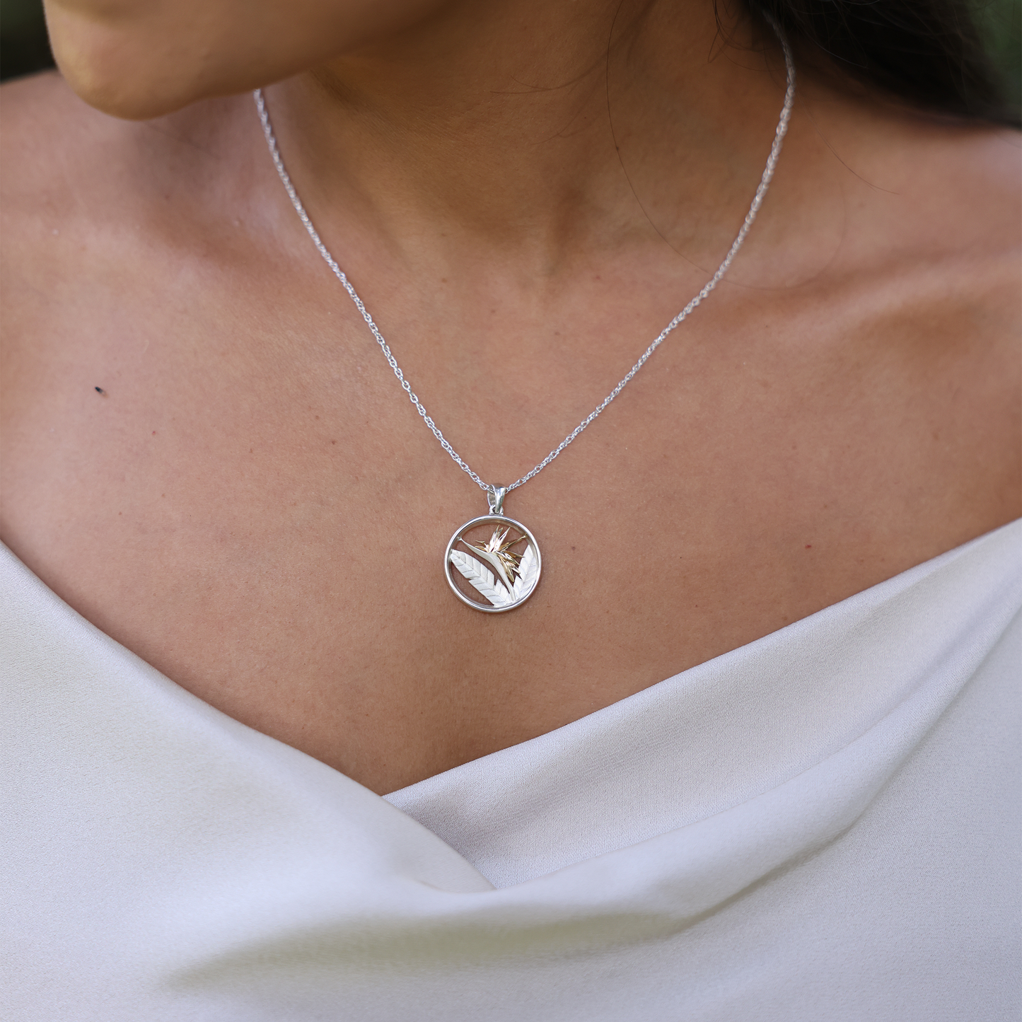 Birds of Paradise Pendant / Necklace in Sterling Silver & Gold - 22mm