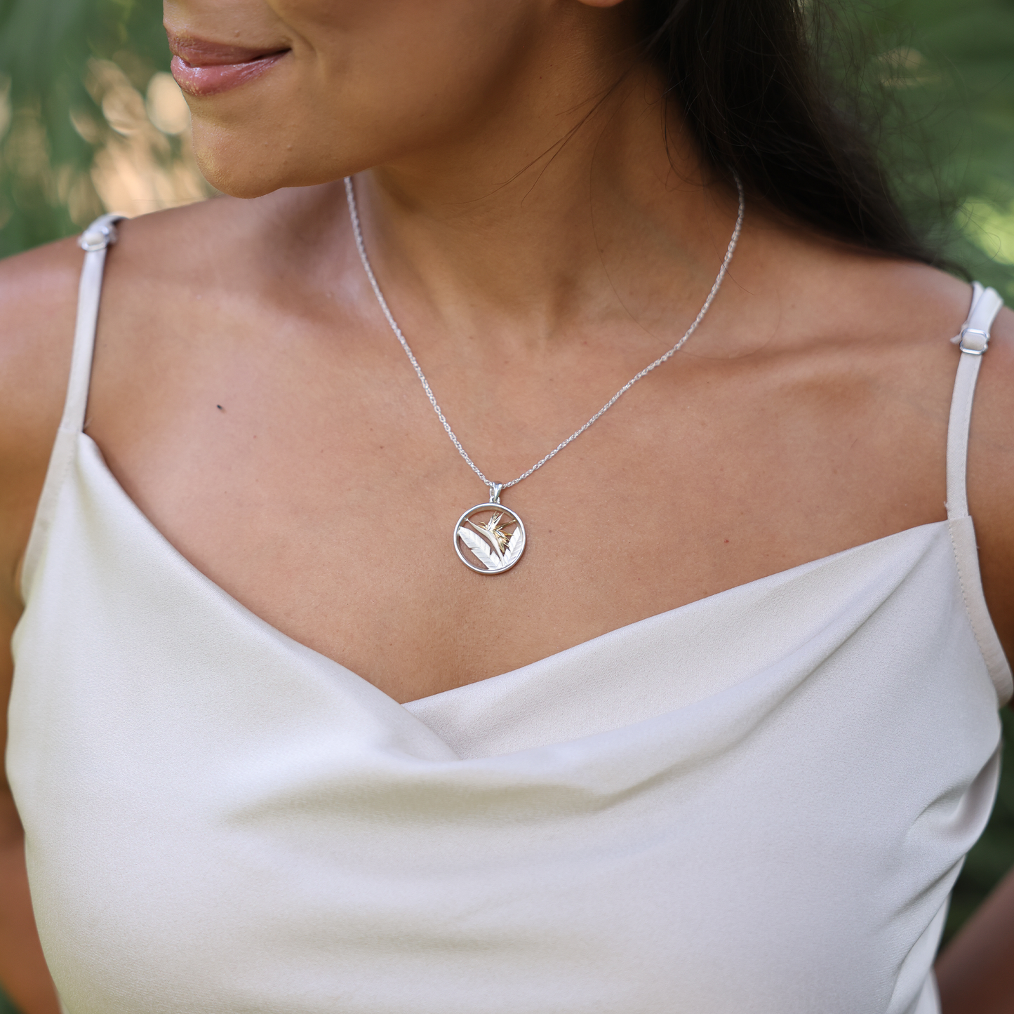 Birds of Paradise Pendant / Necklace in Sterling Silver & Gold - 22mm