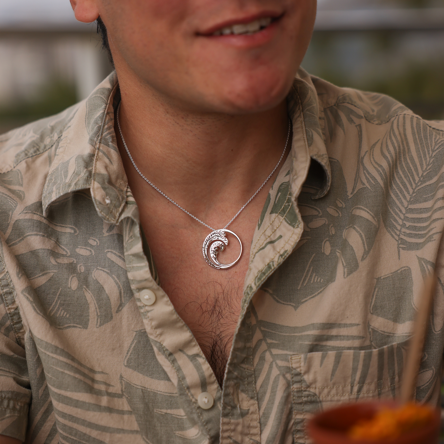 24" Adjustable Nalu Pendant Necklace in Sterling Silver - 30mm