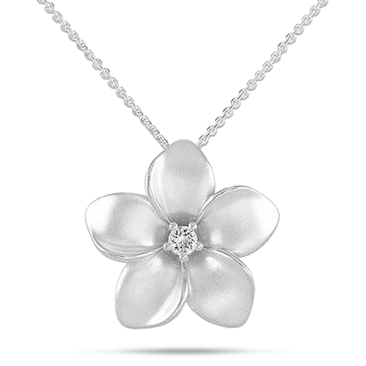 24" Adjustable Plumeria White Sapphire Necklace in Sterling Silver - 28mm