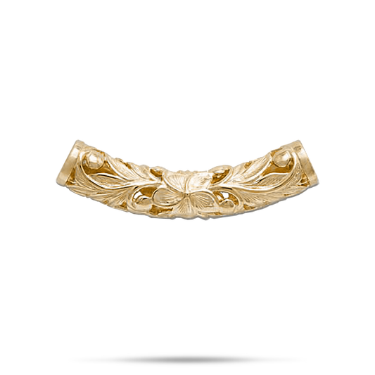 Hawaiian Heirloom Plumeria Barrel Pendant in Gold - 37mm