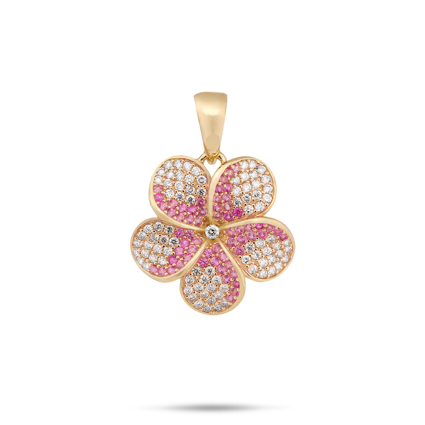 Plumeria Pink Sapphire Pendant in Gold with Diamonds - 20mm