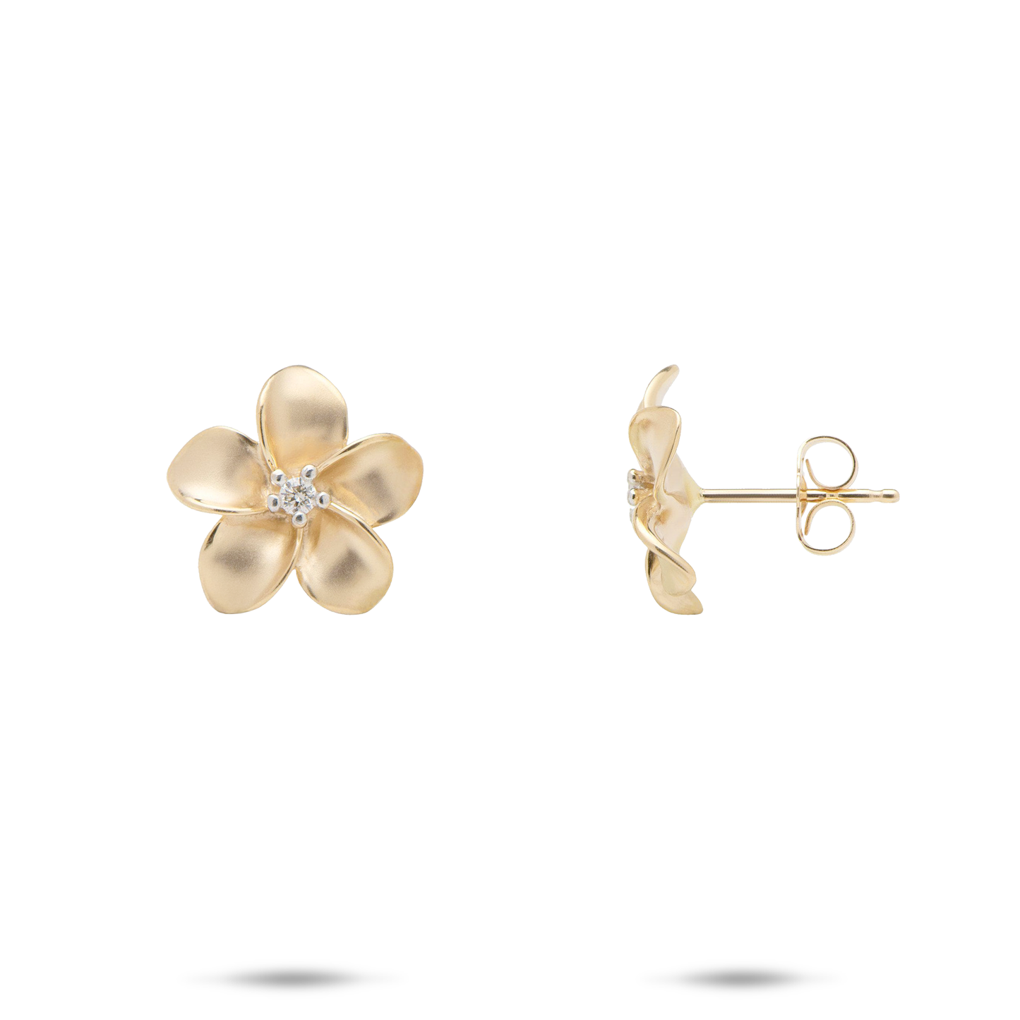 Plumeria Earrings in Gold with Diamonds - 13mm