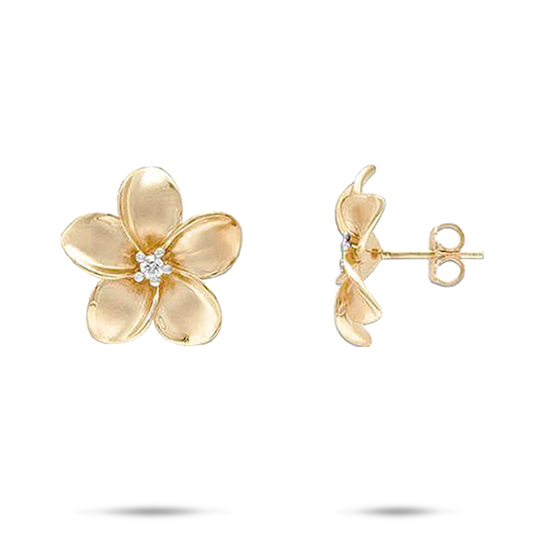 Plumeria Earrings in Gold with Diamonds - 18mm