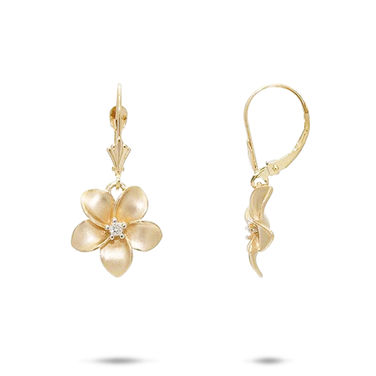 Plumeria Earrings in Gold with Diamonds - 13mm