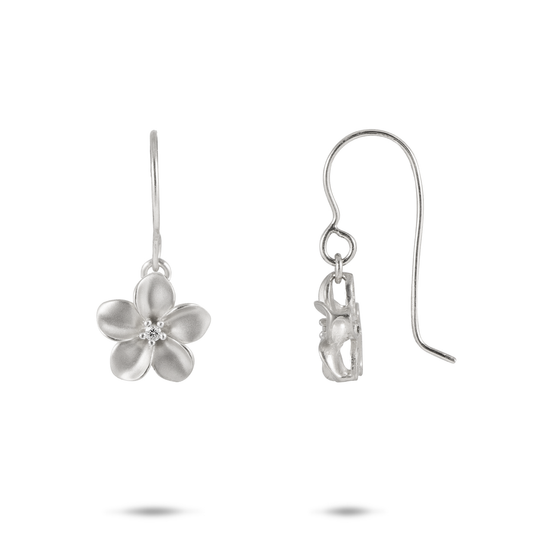 Plumeria Earrings in White Gold with Diamonds  - 11mm